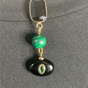 Green Malachite, Obsidian, and Diopside Pendent Necklace with 18k Gold P